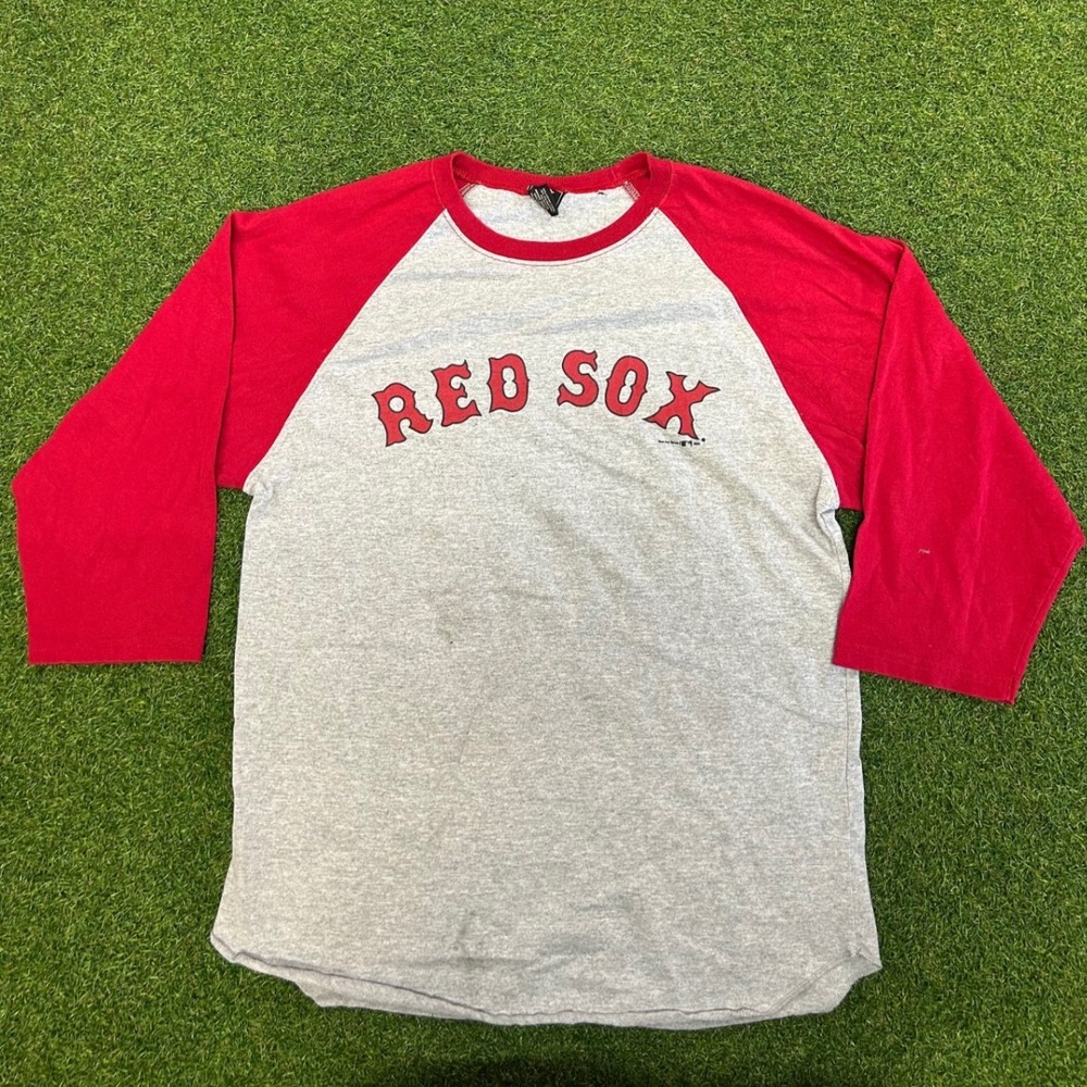 Gear For Sports Boston Red Sox Raglan Shirt Mens Medium Gray Red 3/4 Sleeve MLB